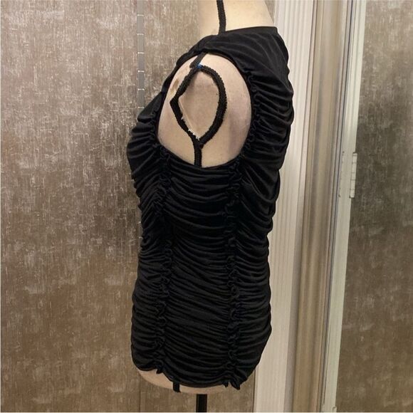 KOBI HALPERIN Elegant Black Ruched Sleeveless Top, M - Picture 4 of 9